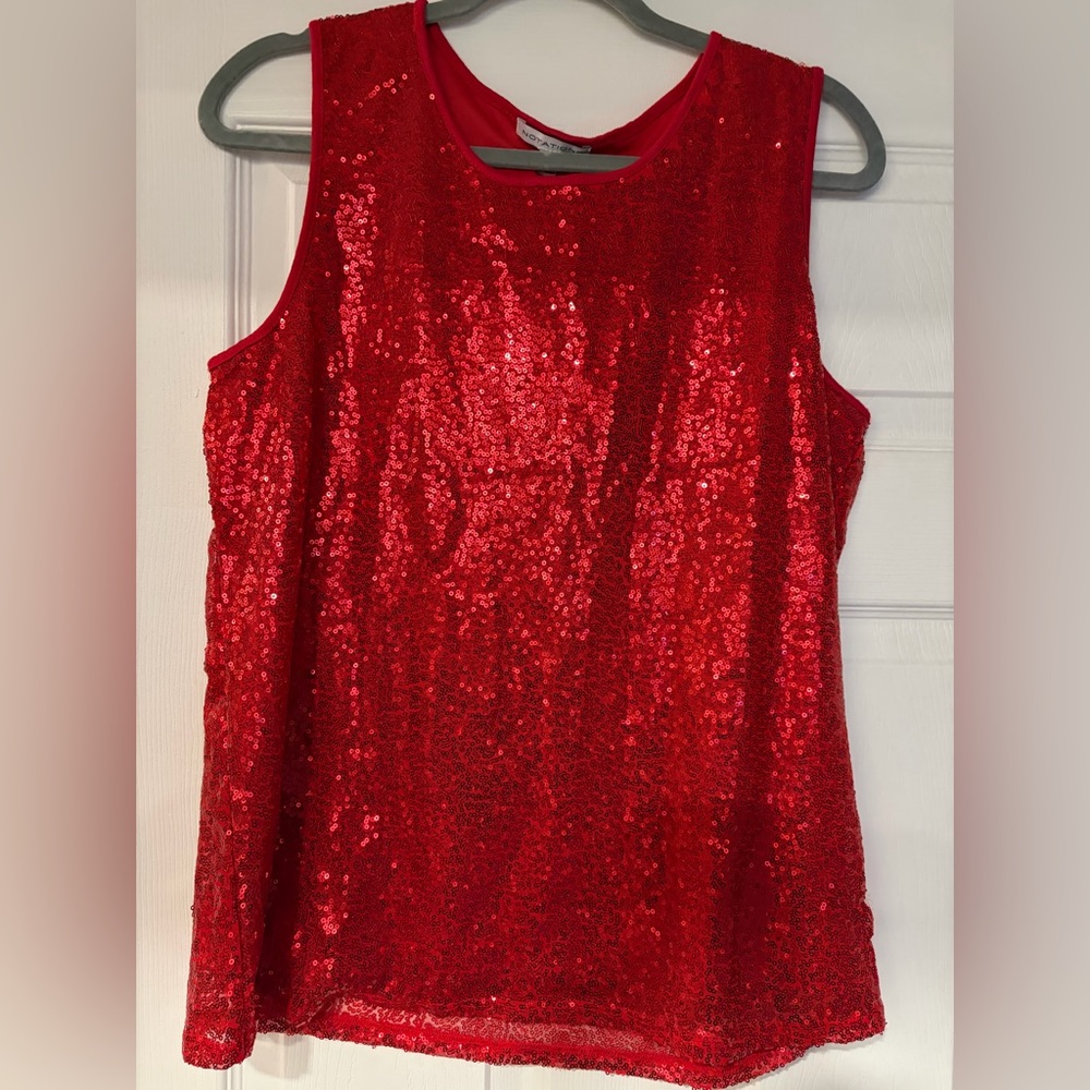 NWT Notations Red Sequin Sleeveless Top size large!